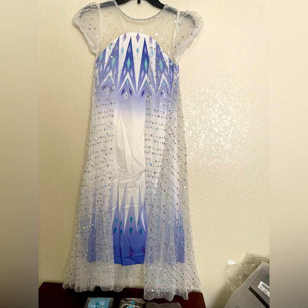 Princess Elsa White Dress Costume for Girls birthday dress size M-L new